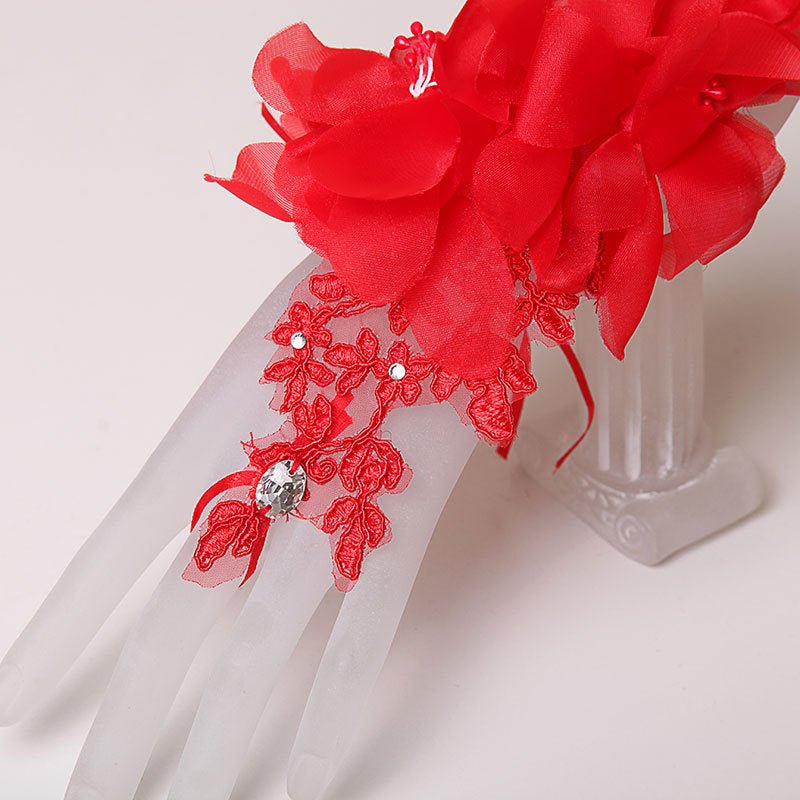 Bridal Wedding Red White Short Lace Wedding Gloves - Luzilly Bridal & Apparel