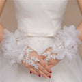 Bridal Wedding Red White Short Lace Wedding Gloves - Luzilly Bridal & Apparel