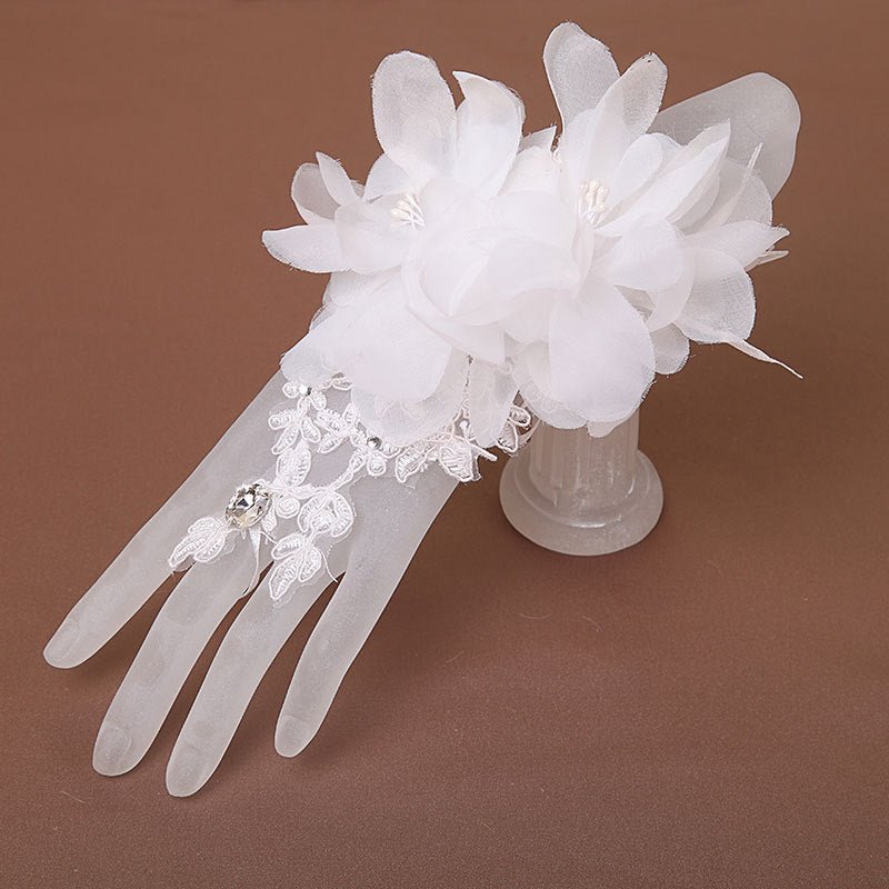 Bridal Wedding Red White Short Lace Wedding Gloves - Luzilly Bridal & Apparel