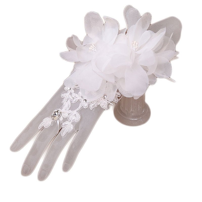 Bridal Wedding Red White Short Lace Wedding Gloves - Luzilly Bridal & Apparel