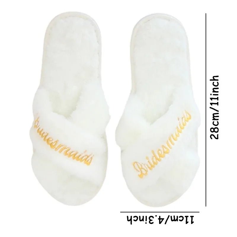 Bride and Bridesmaid Plush Toe Slippers - Luzilly Bridal & Apparel
