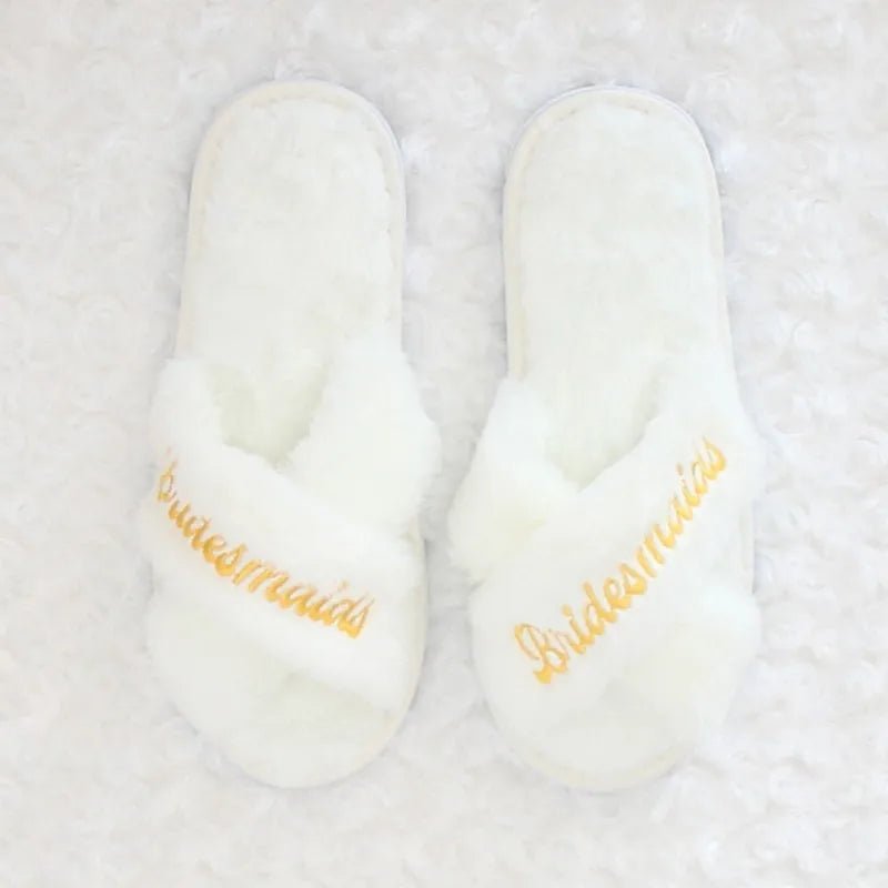 Bride and Bridesmaid Plush Toe Slippers - Luzilly Bridal & Apparel