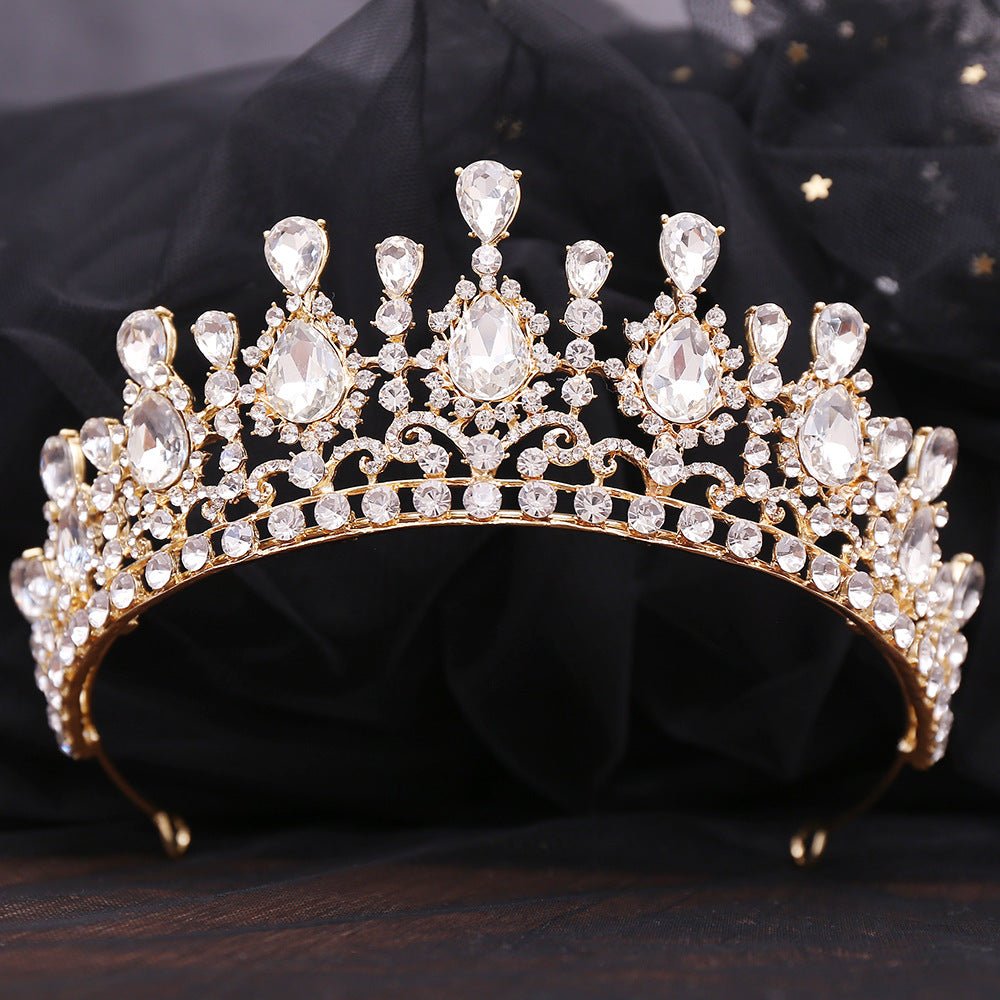 Bride Crown Baroque Water Drop Diamond Princess Crown Performance Birthday Headwear Wedding Dress Accessories - Luzilly Bridal & Apparel