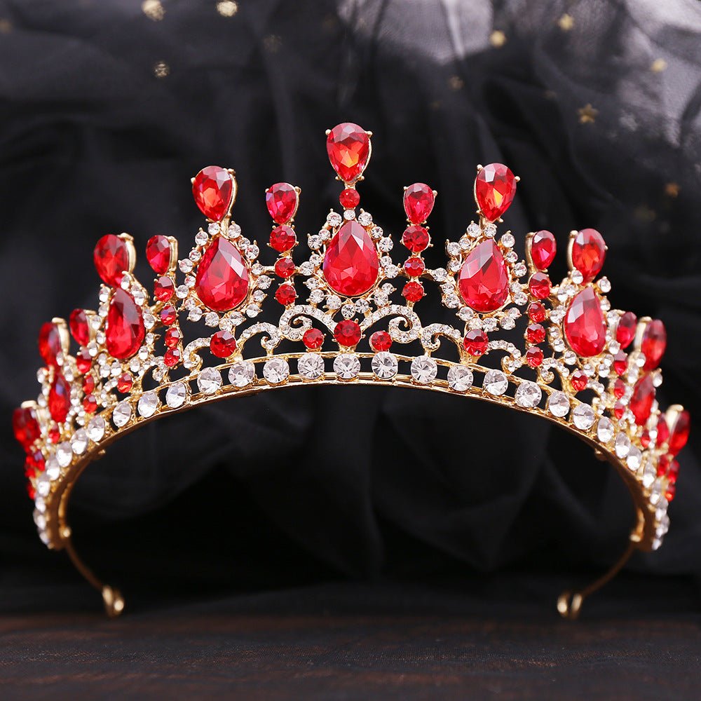 Bride Crown Baroque Water Drop Diamond Princess Crown Performance Birthday Headwear Wedding Dress Accessories - Luzilly Bridal & Apparel