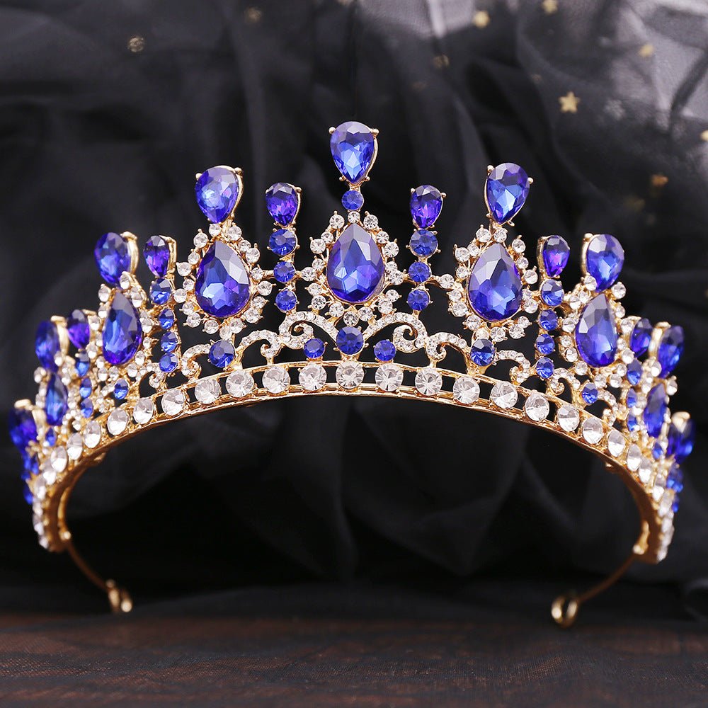 Bride Crown Baroque Water Drop Diamond Princess Crown Performance Birthday Headwear Wedding Dress Accessories - Luzilly Bridal & Apparel