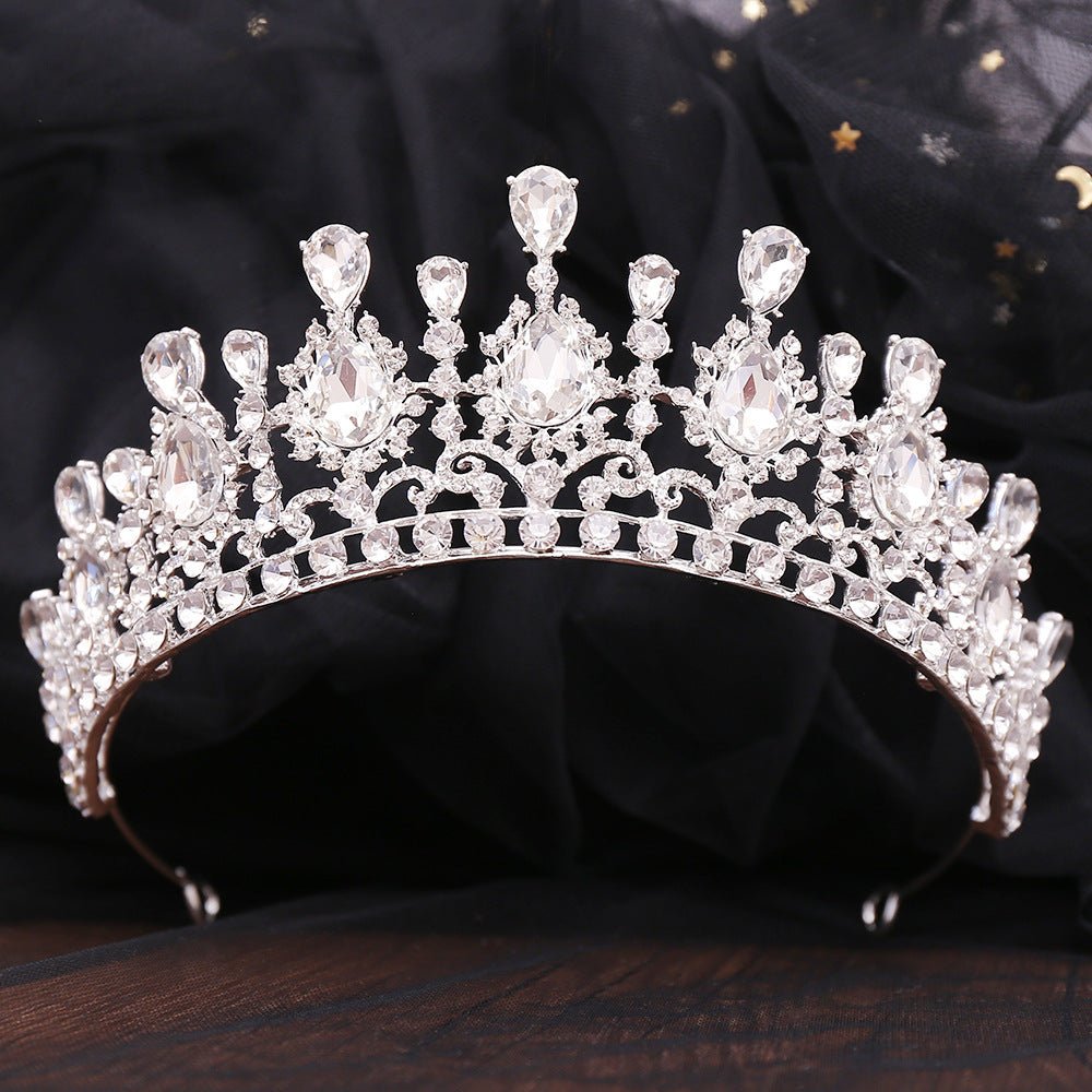 Bride Crown Baroque Water Drop Diamond Princess Crown Performance Birthday Headwear Wedding Dress Accessories - Luzilly Bridal & Apparel