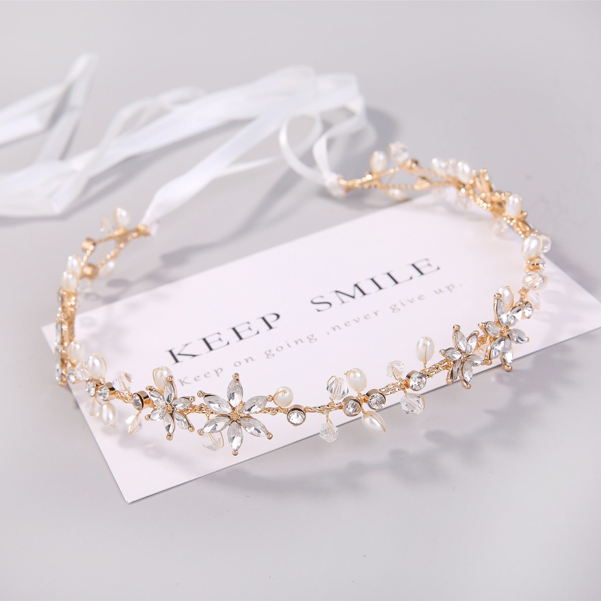 Bride Girl Headwear Korean Rhinestone Flower Pearl Hair Band Soft Chain Hair Hoop Minimalist Wedding Dress Hair Accessories - Luzilly Bridal & Apparel