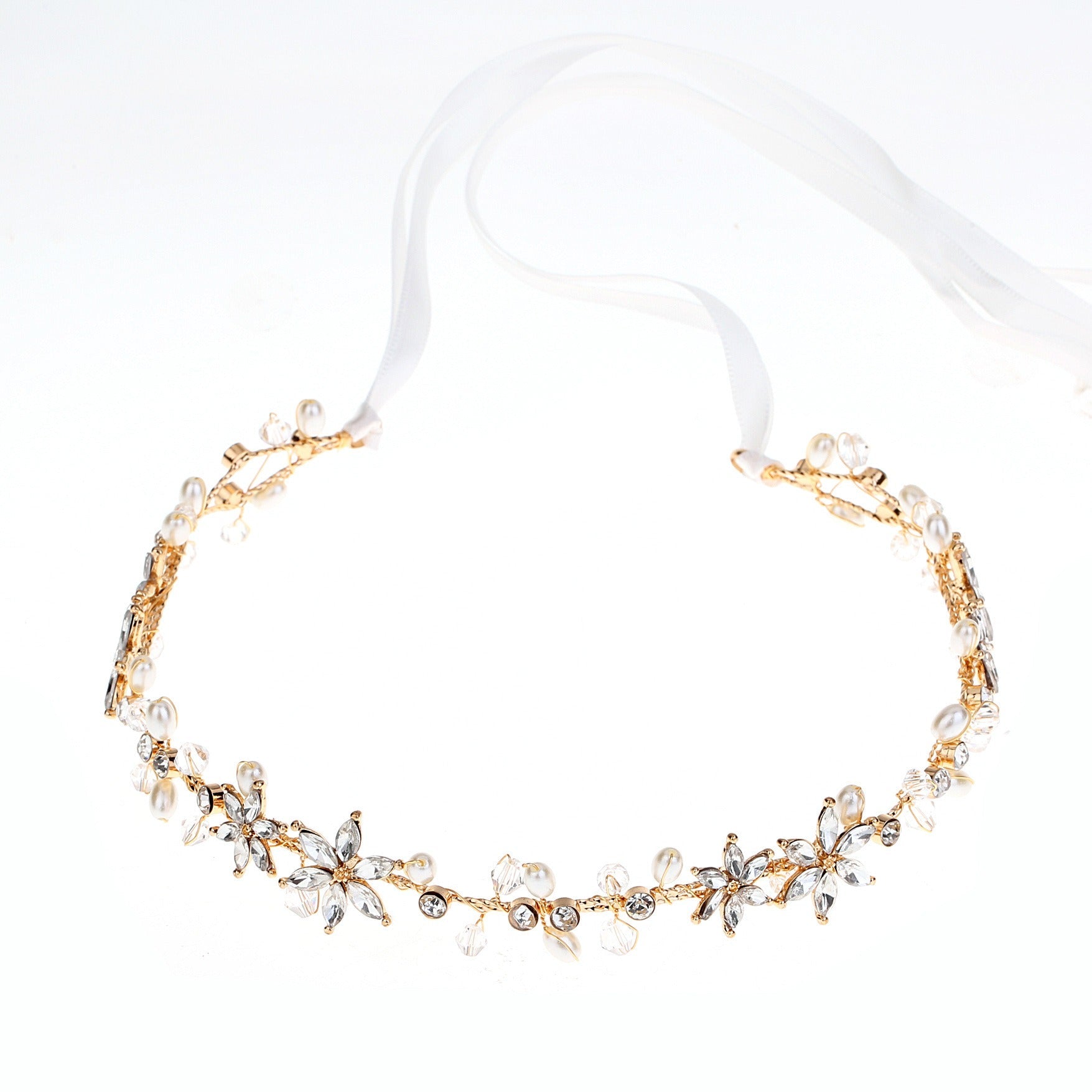 Bride Girl Headwear Korean Rhinestone Flower Pearl Hair Band Soft Chain Hair Hoop Minimalist Wedding Dress Hair Accessories - Luzilly Bridal & Apparel