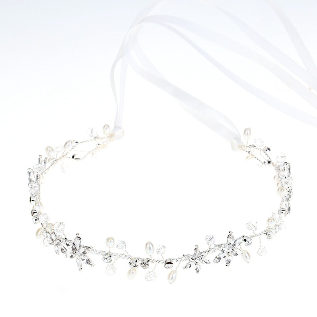 Bride Girl Headwear Korean Rhinestone Flower Pearl Hair Band Soft Chain Hair Hoop Minimalist Wedding Dress Hair Accessories - Luzilly Bridal & Apparel