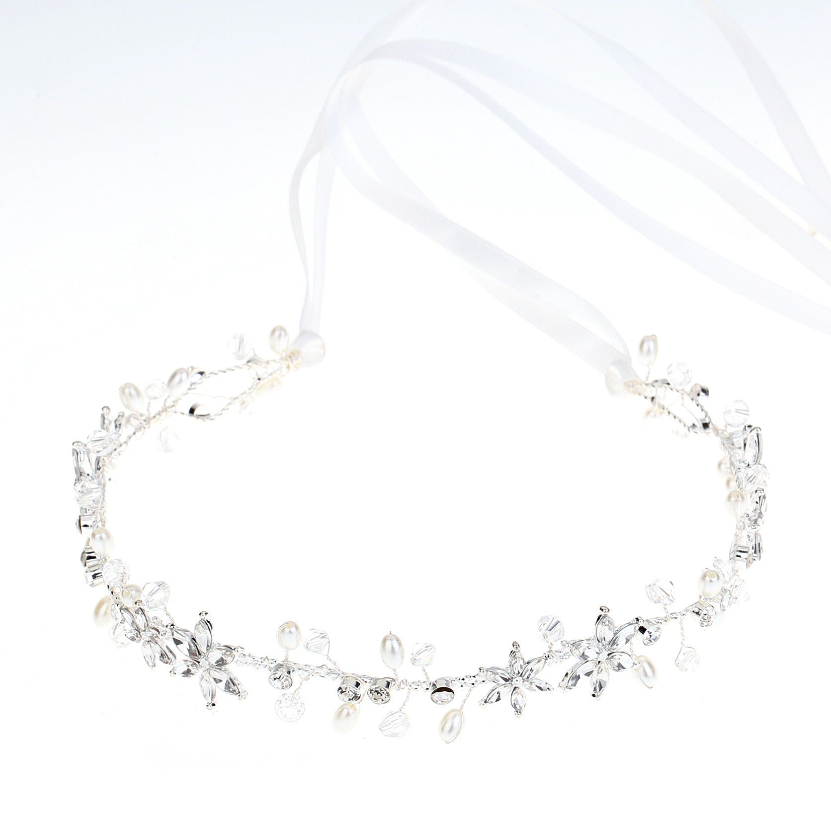 Bride Girl Headwear Korean Rhinestone Flower Pearl Hair Band Soft Chain Hair Hoop Minimalist Wedding Dress Hair Accessories - Luzilly Bridal & Apparel