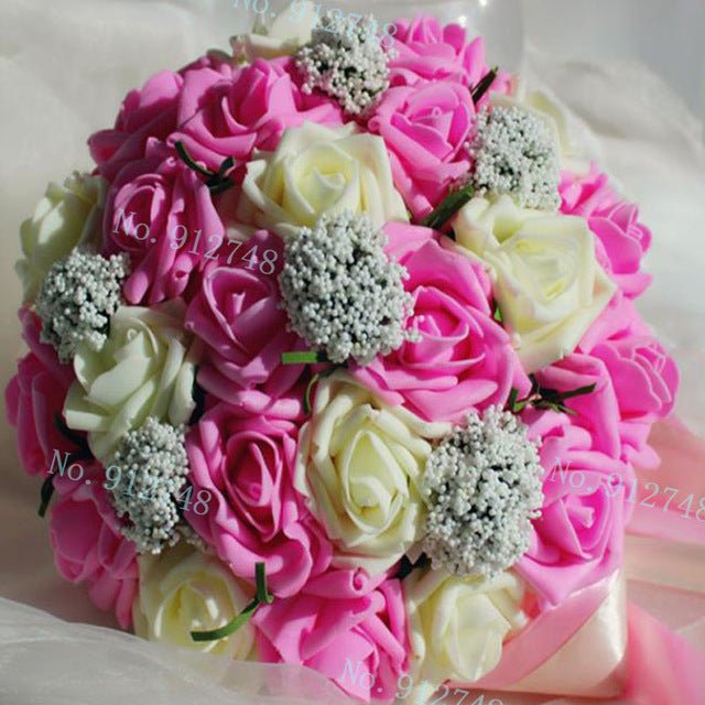 Bride Holding Flowers Romantic Wedding Colorful Bride 's Bouquet Red Pink Blue And Purple Bridal - Luzilly Bridal & Apparel