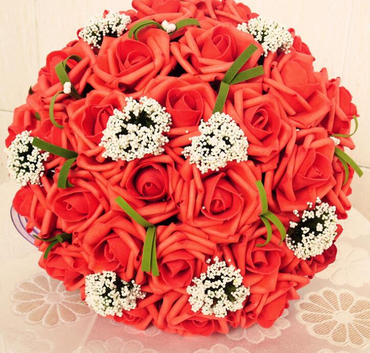 Bride Holding Flowers Romantic Wedding Colorful Bride 's Bouquet Red Pink Blue And Purple Bridal - Luzilly Bridal & Apparel