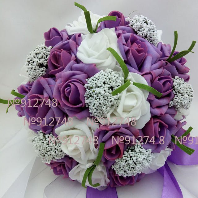 Bride Holding Flowers Romantic Wedding Colorful Bride 's Bouquet Red Pink Blue And Purple Bridal - Luzilly Bridal & Apparel