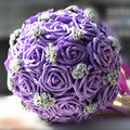 Bride Holding Flowers Romantic Wedding Colorful Bride 's Bouquet Red Pink Blue And Purple Bridal - Luzilly Bridal & Apparel