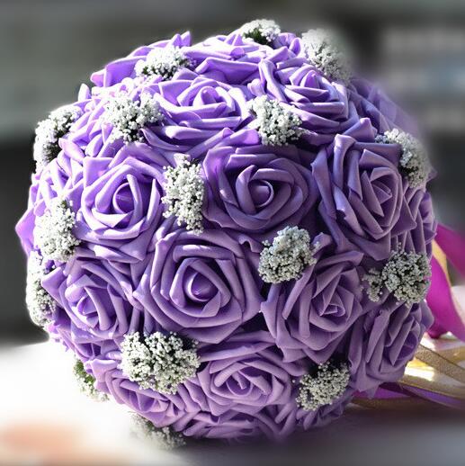 Bride Holding Flowers Romantic Wedding Colorful Bride 's Bouquet Red Pink Blue And Purple Bridal - Luzilly Bridal & Apparel