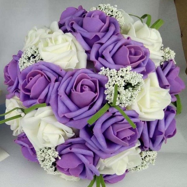 Bride Holding Flowers Romantic Wedding Colorful Bride 's Bouquet Red Pink Blue And Purple Bridal - Luzilly Bridal & Apparel