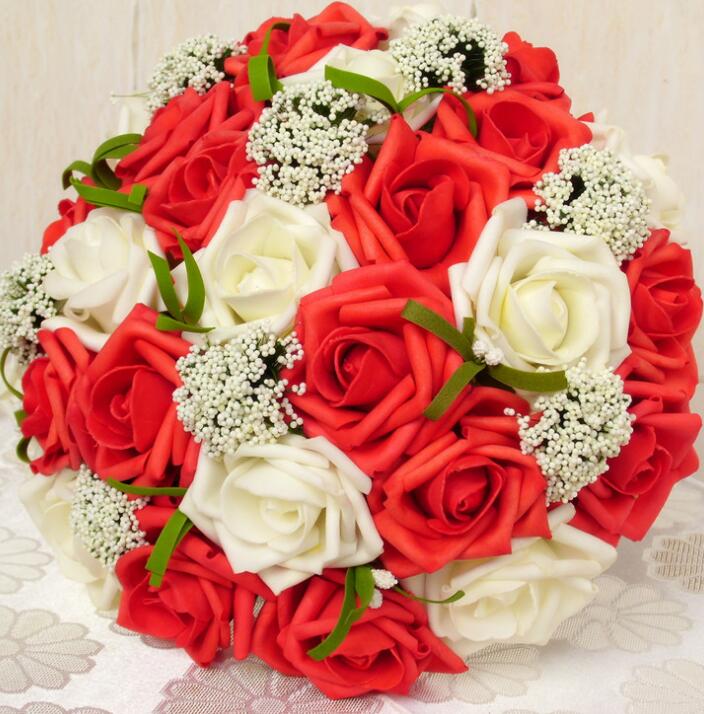 Bride Holding Flowers Romantic Wedding Colorful Bride 's Bouquet Red Pink Blue And Purple Bridal - Luzilly Bridal & Apparel