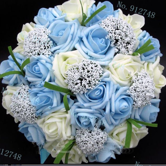 Bride Holding Flowers Romantic Wedding Colorful Bride 's Bouquet Red Pink Blue And Purple Bridal - Luzilly Bridal & Apparel