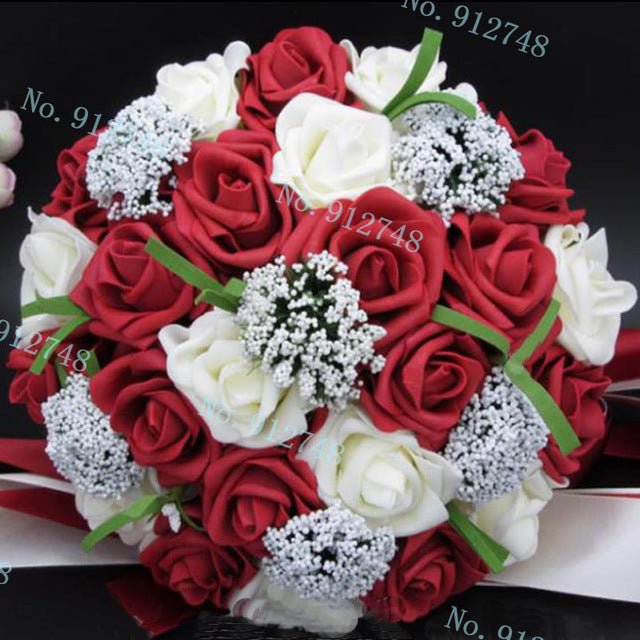 Bride Holding Flowers Romantic Wedding Colorful Bride 's Bouquet Red Pink Blue And Purple Bridal - Luzilly Bridal & Apparel