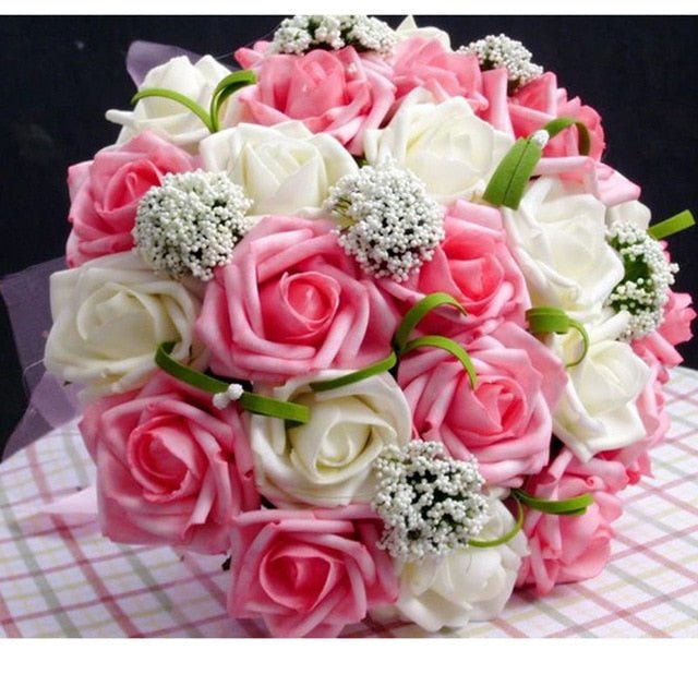 Bride Holding Flowers Romantic Wedding Colorful Bride 's Bouquet Red Pink Blue And Purple Bridal - Luzilly Bridal & Apparel