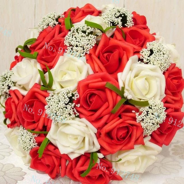 Bride Holding Flowers Romantic Wedding Colorful Bride 's Bouquet Red Pink Blue And Purple Bridal - Luzilly Bridal & Apparel
