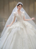 Bride Main Yarn Long Sleeve Heavy Industry Trailing French Retro Advanced - Luzilly Bridal & Apparel