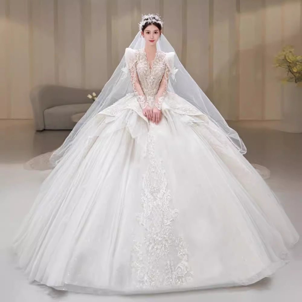 Puff-Sleeve French Wedding Dress with Train Option - Luzilly Bridal & Apparel