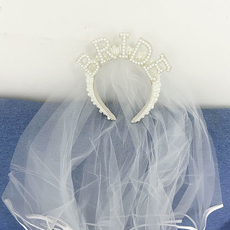 Bride to be Pearl crown tiara veil Bach Bachelorette hen Party Bridal Shower wedding engagement rehearsal dinner Decoration Gift - Luzilly Bridal & Apparel