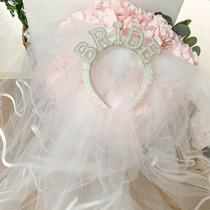 Bride to be Pearl crown tiara veil Bach Bachelorette hen Party Bridal Shower wedding engagement rehearsal dinner Decoration Gift - Luzilly Bridal & Apparel