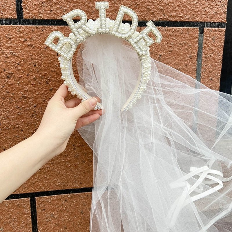 Bride to be Pearl crown tiara veil Bach Bachelorette hen Party Bridal Shower wedding engagement rehearsal dinner Decoration Gift - Luzilly Bridal & Apparel