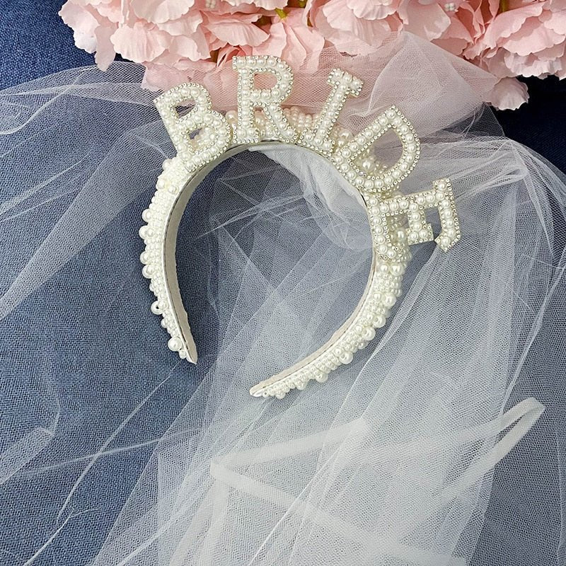Bride to be Pearl crown tiara veil Bach Bachelorette hen Party Bridal Shower wedding engagement rehearsal dinner Decoration Gift - Luzilly Bridal & Apparel