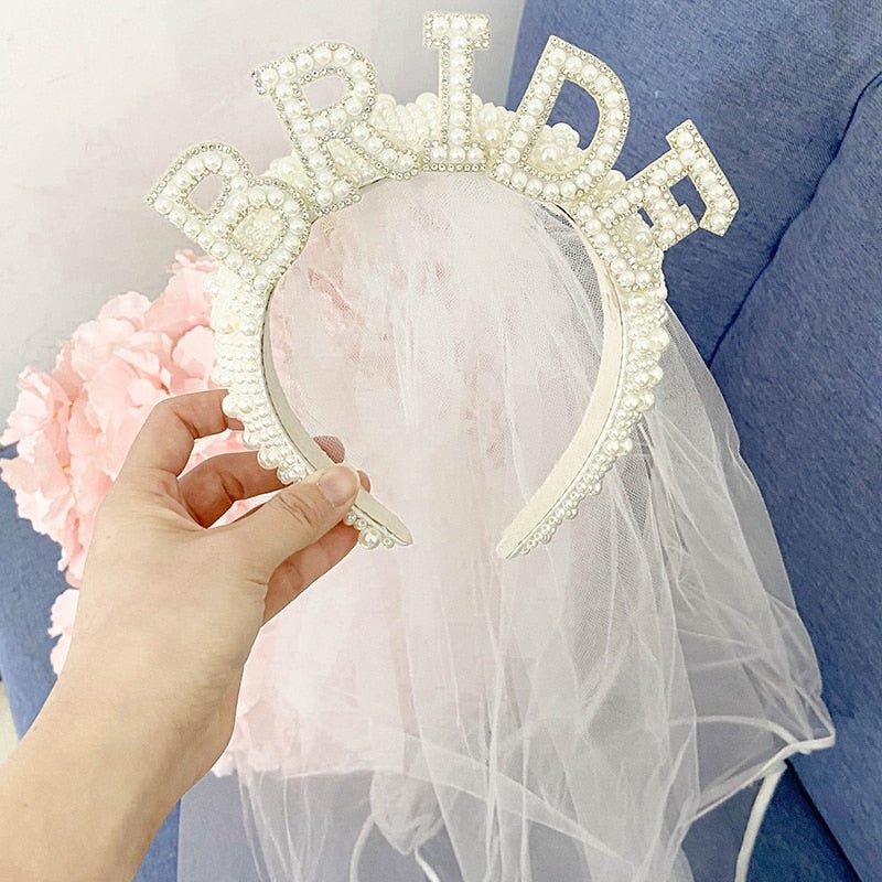 Bride to be Pearl crown tiara veil Bach Bachelorette hen Party Bridal Shower wedding engagement rehearsal dinner Decoration Gift - Luzilly Bridal & Apparel