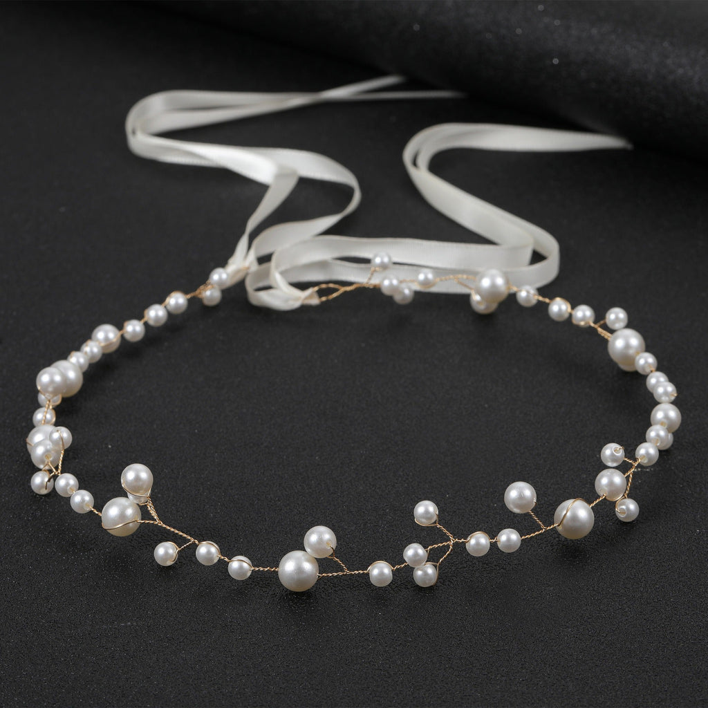 Bride Wedding Hair Accessories Simple Pearl Soft Chain Headband - Luzilly Bridal & Apparel