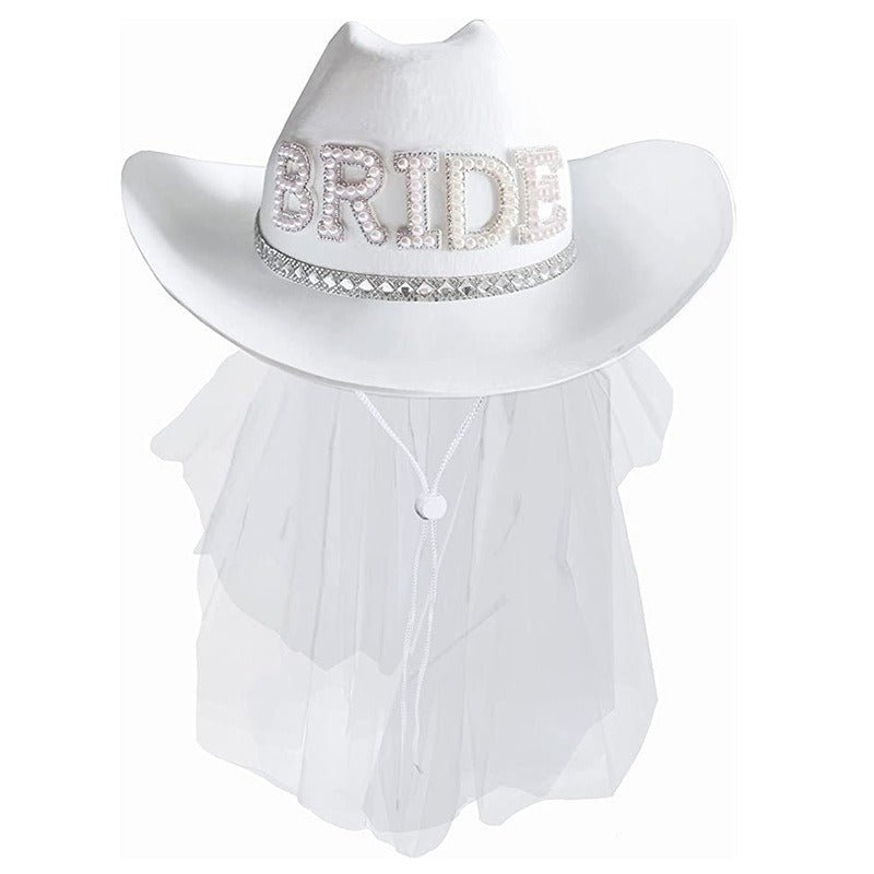 Bride's headdress with diamond inlaid denim hat Western denim hat BRIDE sequin edging headdress denim hat - Luzilly Bridal & Apparel