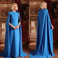 Bright Blue Cape-Sleeve Beaded Floral Mother of the Bride Dress - Luzilly Bridal & Apparel