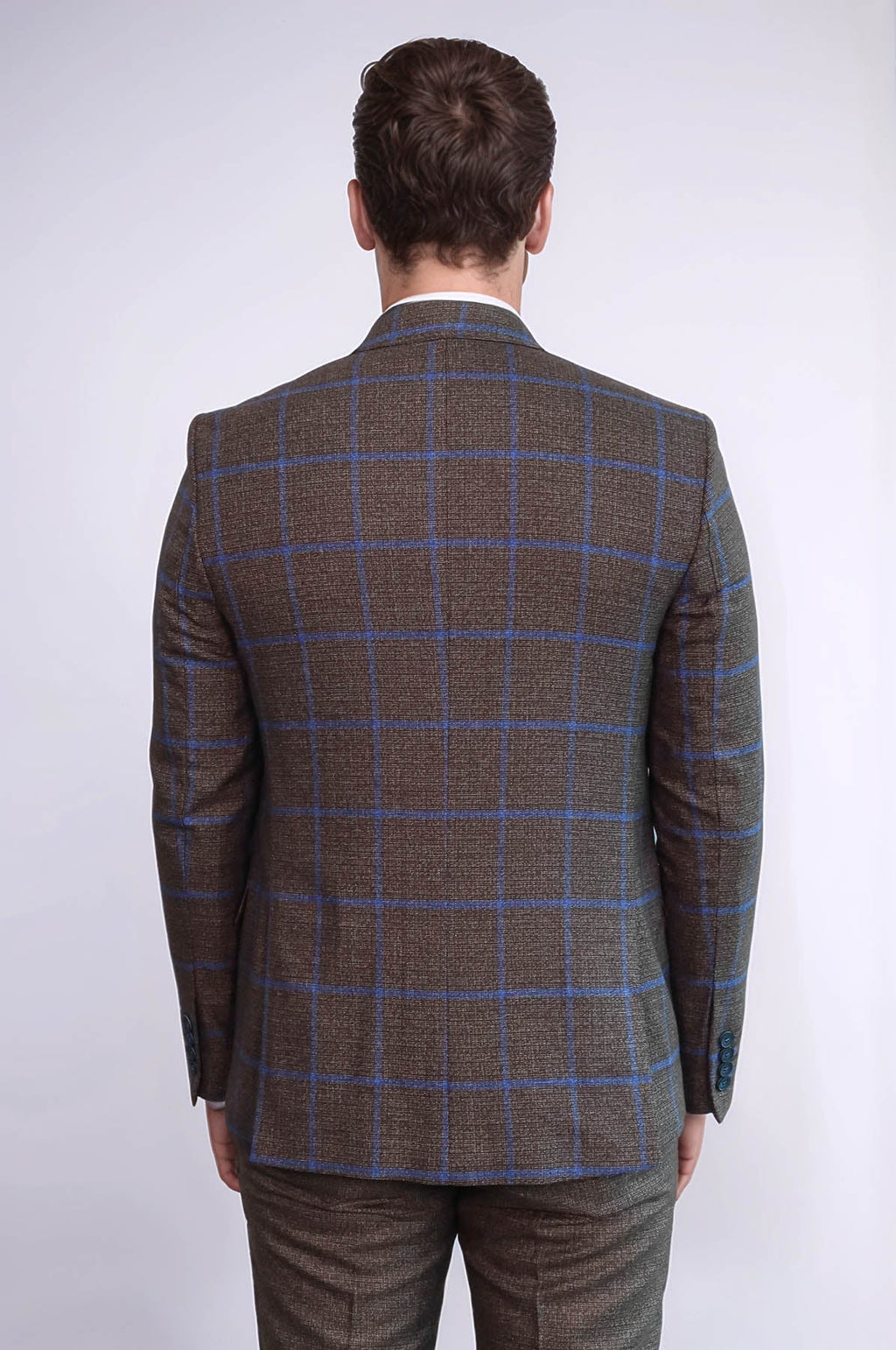 Brown Blue Checked Suit | Wessi - Luzilly Bridal & Apparel