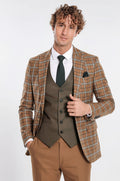 Brown Vested Slim Fit Checked Tan Men Suit - Wessi - Luzilly Bridal & Apparel