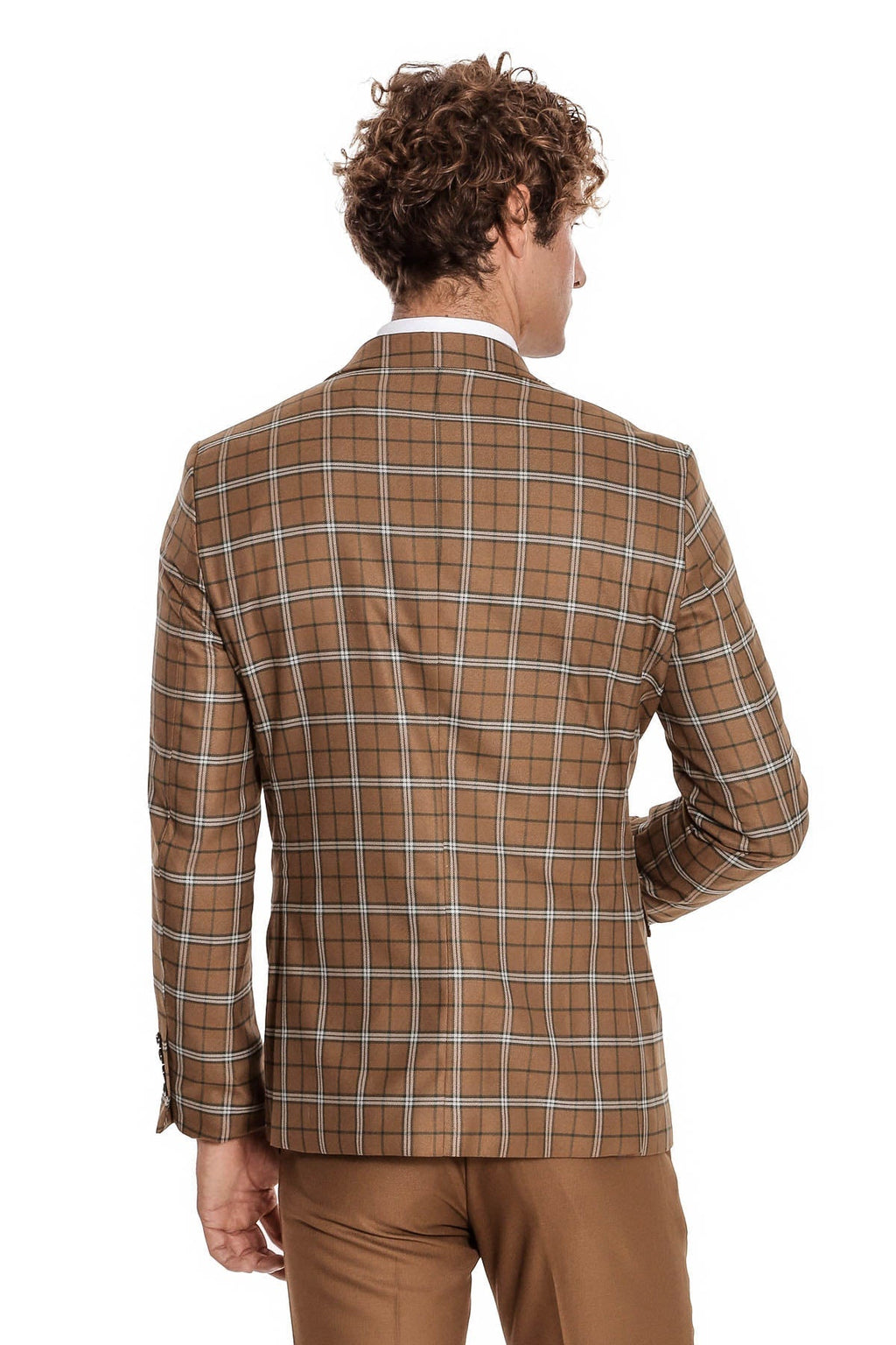Brown Vested Slim Fit Checked Tan Men Suit - Wessi - Luzilly Bridal & Apparel