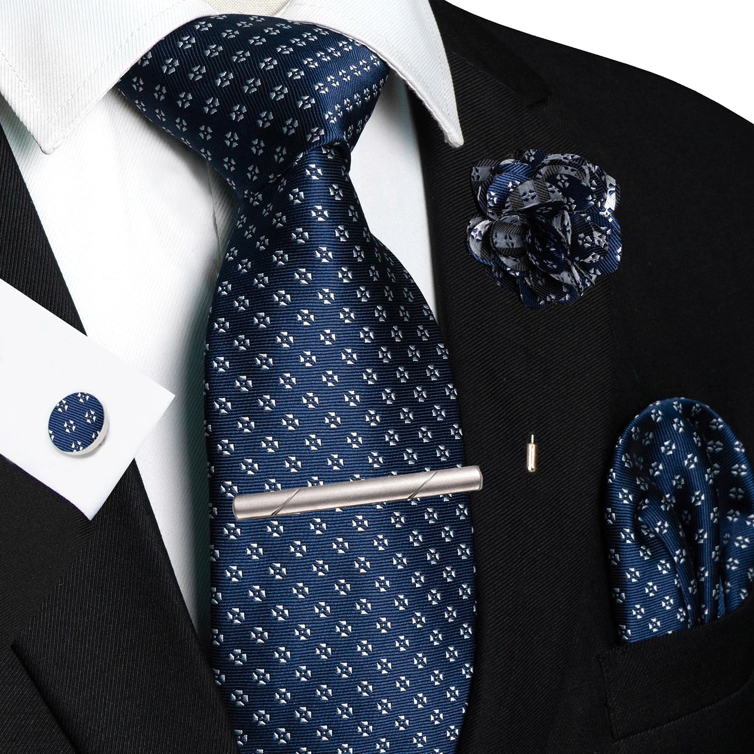 Brown Yellow Plaid Ties For Men Luxury 8cm Silk Tie Pin Pocket Square Cufflinks Tie Clip Set Business Party Wedding Accessories - Luzilly Bridal & Apparel
