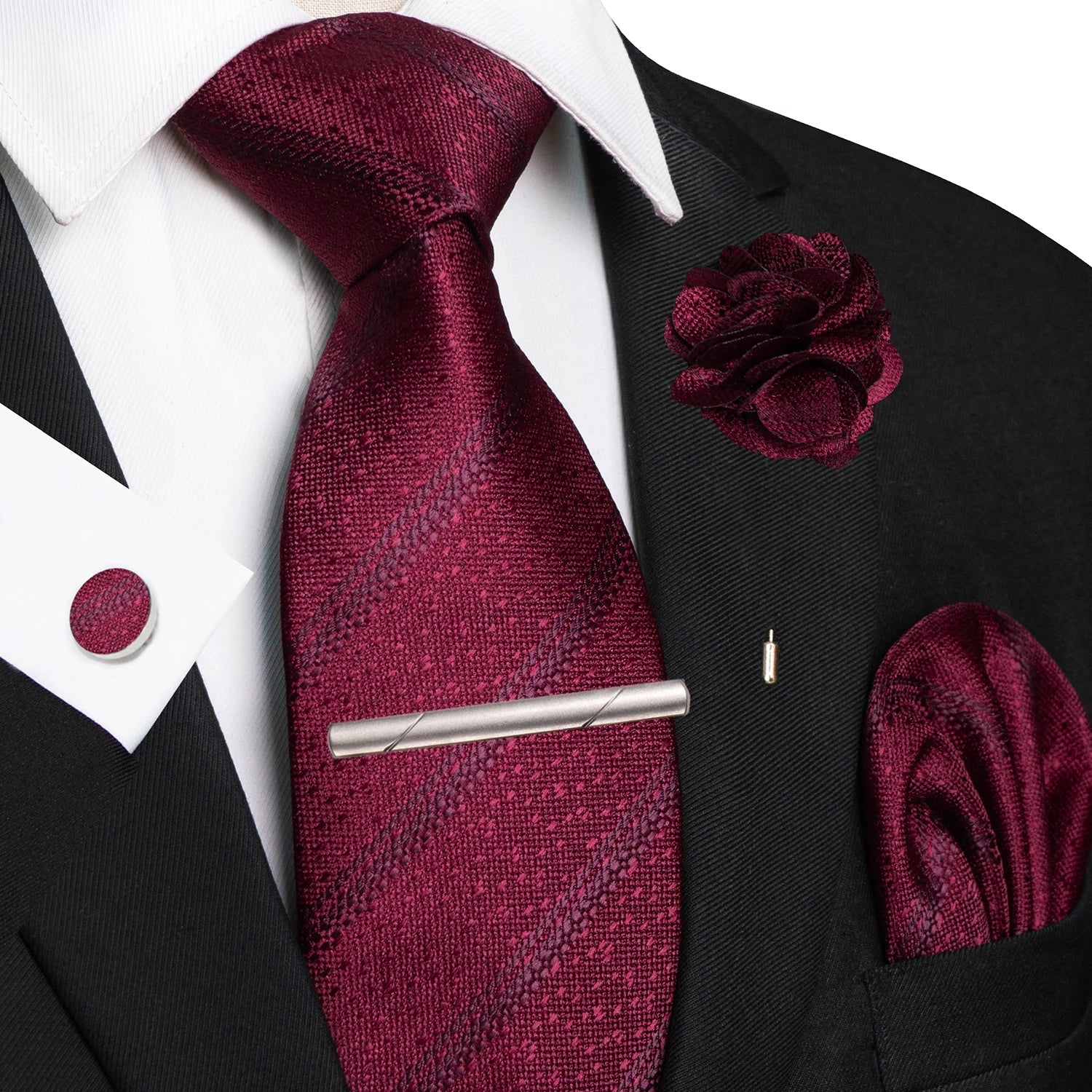 Brown Yellow Plaid Ties For Men Luxury 8cm Silk Tie Pin Pocket Square Cufflinks Tie Clip Set Business Party Wedding Accessories - Luzilly Bridal & Apparel