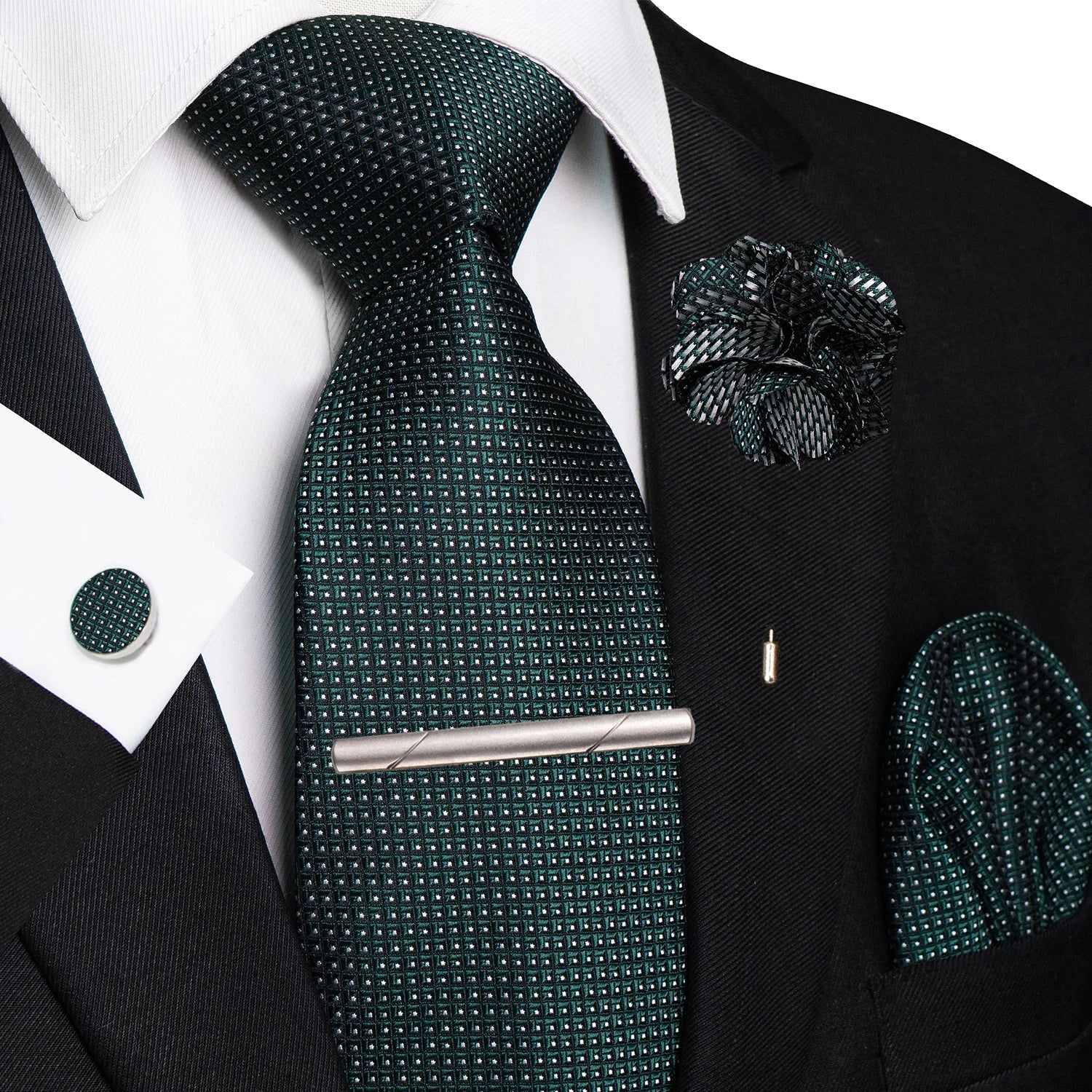Brown Yellow Plaid Ties For Men Luxury 8cm Silk Tie Pin Pocket Square Cufflinks Tie Clip Set Business Party Wedding Accessories - Luzilly Bridal & Apparel