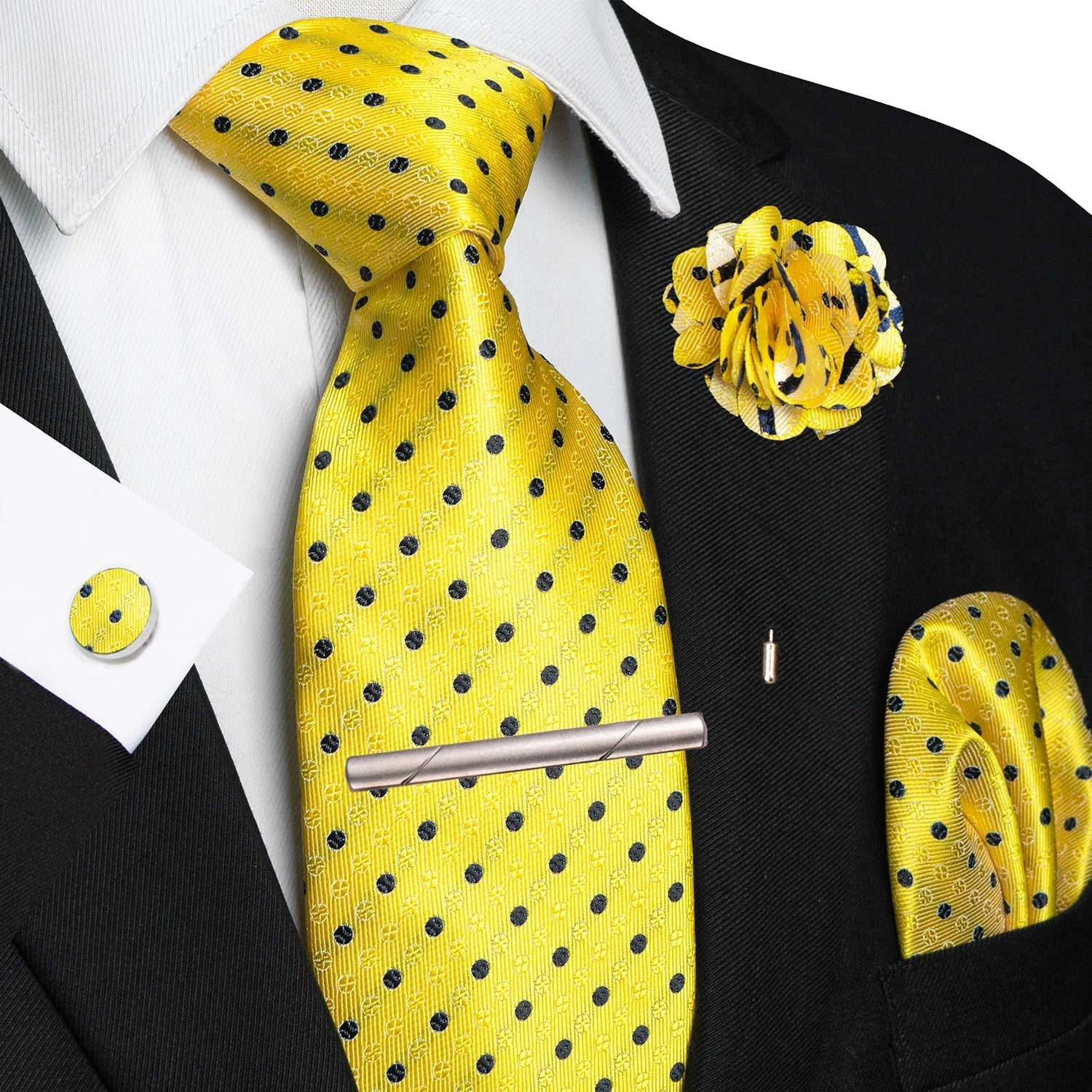 Brown Yellow Plaid Ties For Men Luxury 8cm Silk Tie Pin Pocket Square Cufflinks Tie Clip Set Business Party Wedding Accessories - Luzilly Bridal & Apparel