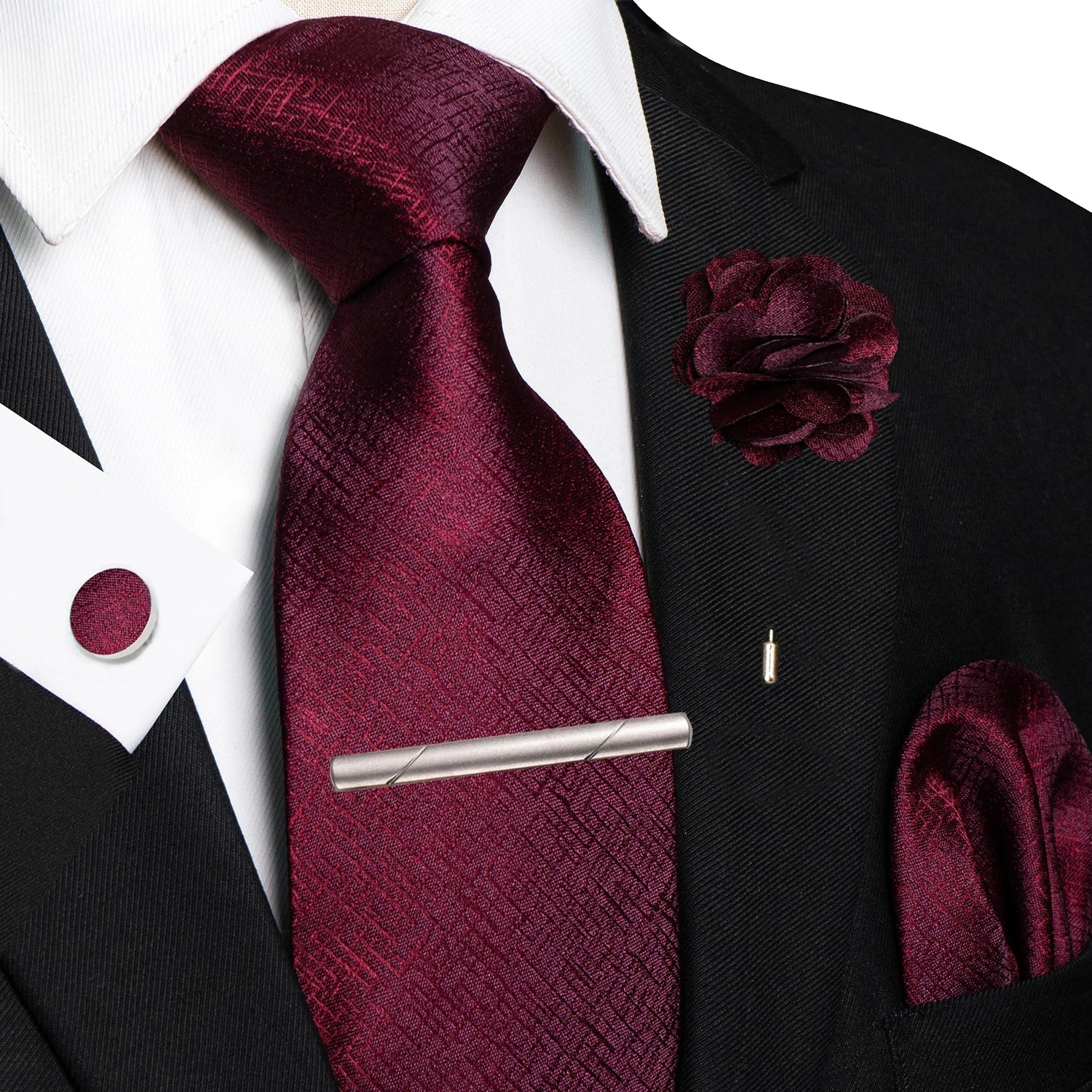 Brown Yellow Plaid Ties For Men Luxury 8cm Silk Tie Pin Pocket Square Cufflinks Tie Clip Set Business Party Wedding Accessories - Luzilly Bridal & Apparel