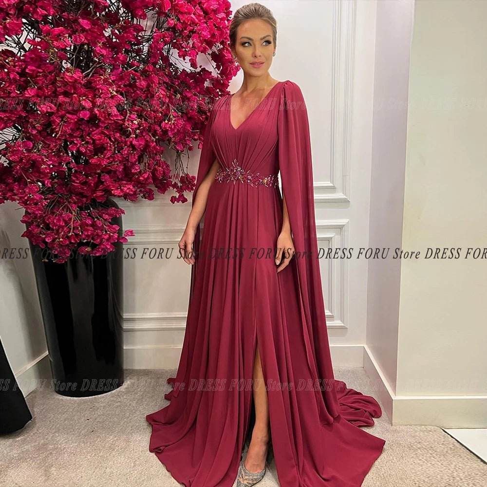 Burgundy Beaded Mother of the Bride Dress with Long Cape - Luzilly Bridal & Apparel