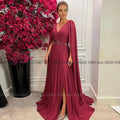 Burgundy Beaded Mother of the Bride Dress with Long Cape - Luzilly Bridal & Apparel