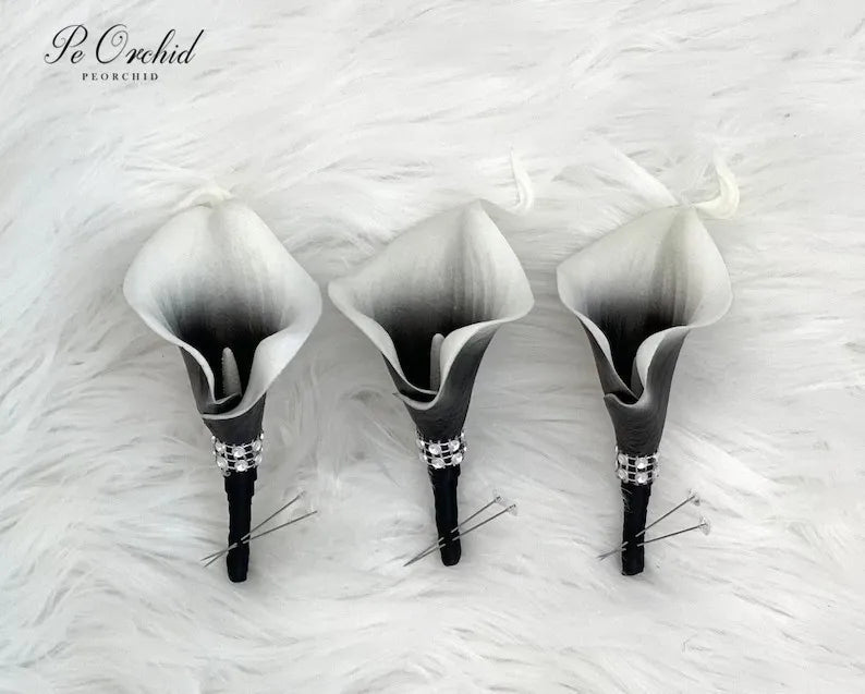 Burgundy & Black Calla Lily Brooch Bouquet - Luzilly Bridal & Apparel