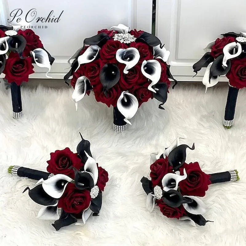 Burgundy & Black Calla Lily Brooch Bouquet - Luzilly Bridal & Apparel