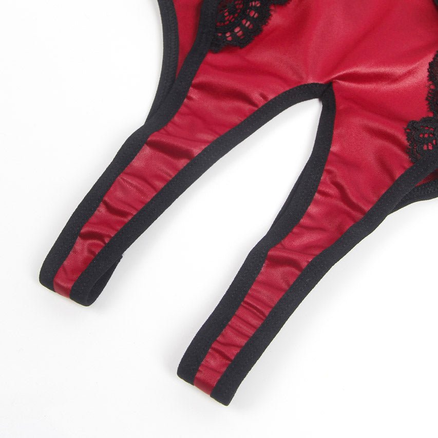 Burgundy Faux Leather Teddy Lingerie - Luzilly Bridal & Apparel