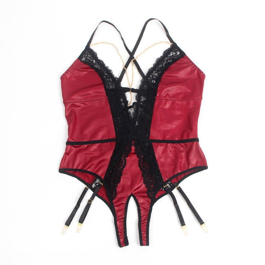 Burgundy Faux Leather Teddy Lingerie - Luzilly Bridal & Apparel