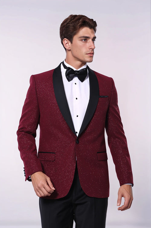 Burgundy Shawl Lapel Sparkly Men Tuxedo Jacket - Wessi - Luzilly Bridal & Apparel